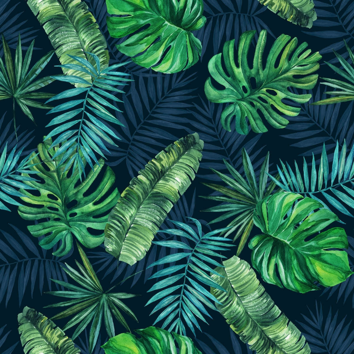 Tropic Like It's Hot Wallpaper in Indigo Blue and Tropical Green