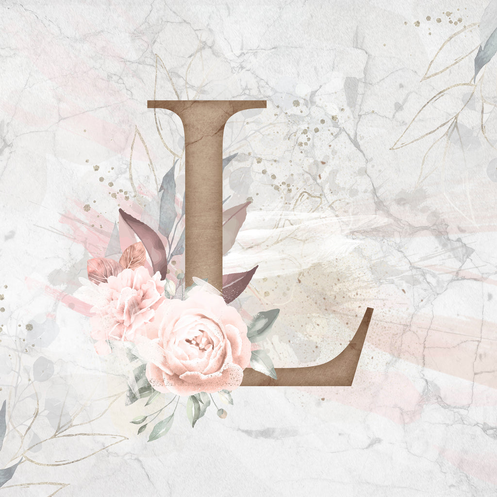 Initial, Monogram, L, Letter L, Flower Art Canvas Print for Sale