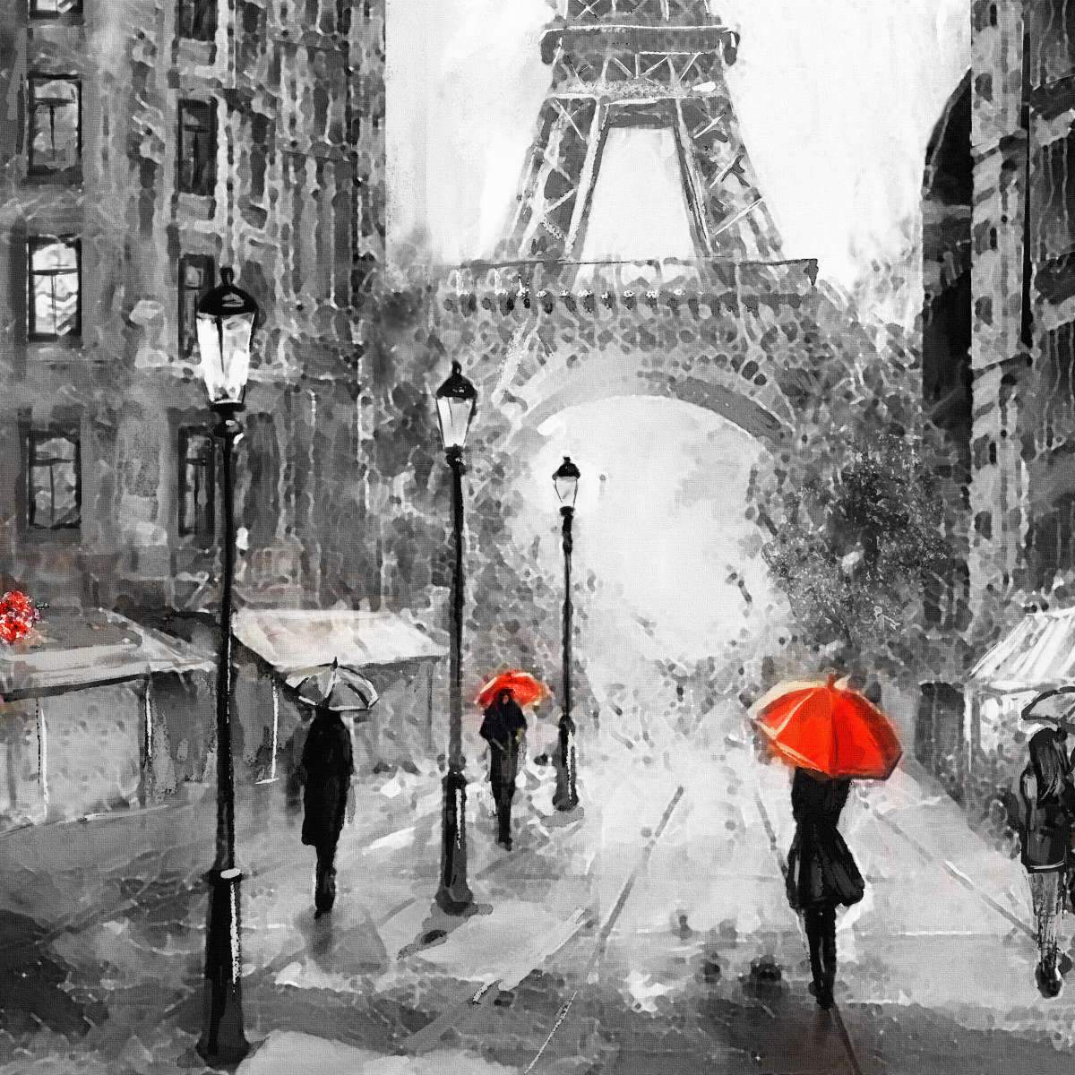 paris black and white rain
