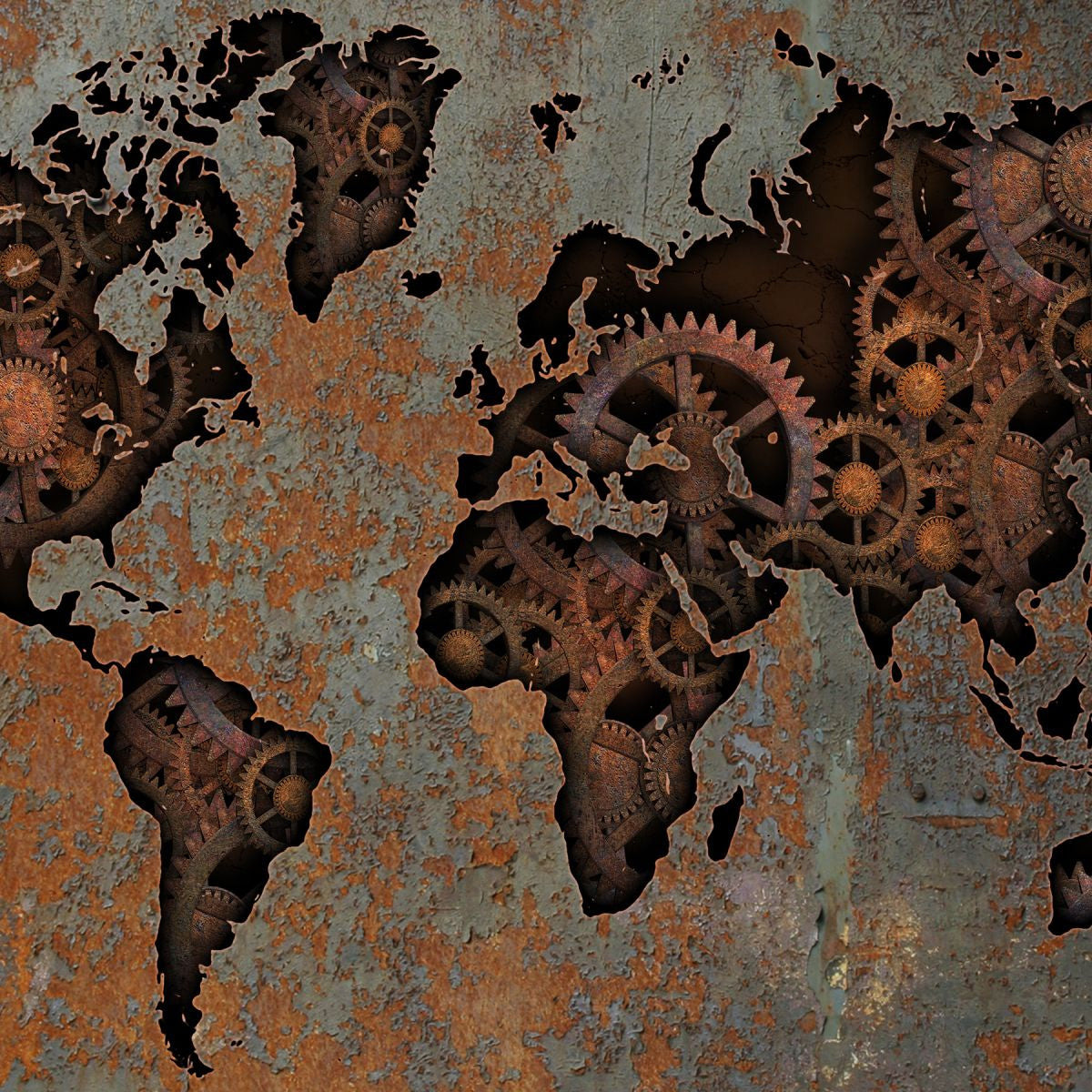 steampunk world map